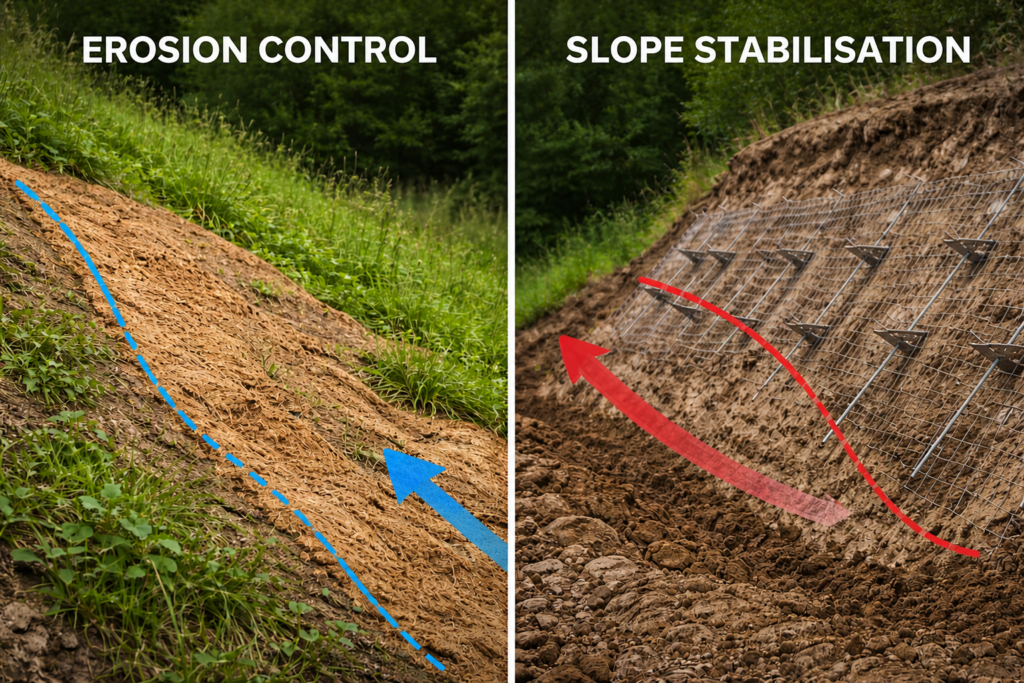 Erosion Control is not Slope Stabilisation: Clarifying Roles in Geotechnical Design